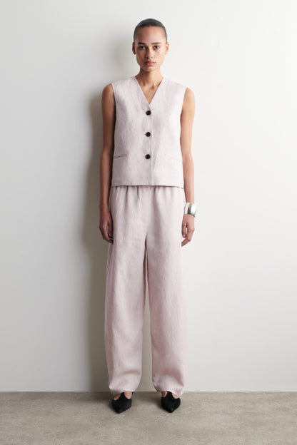 Elasticated Linen Barrel-Leg Trousers