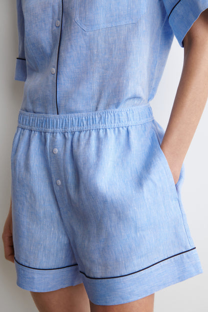 Contrast-piped linen shorts