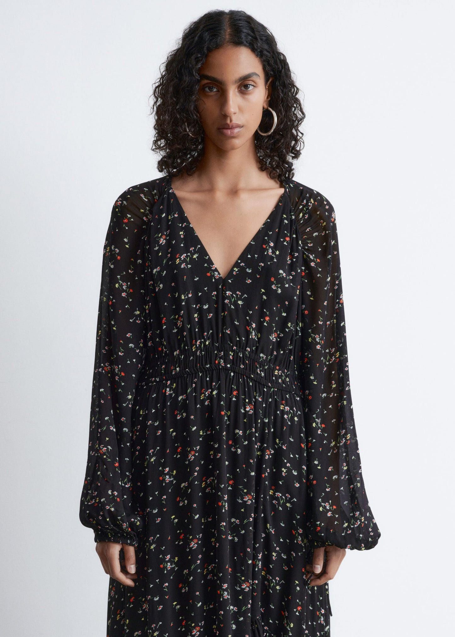 Long-Sleeve Frilled Maxi Dress