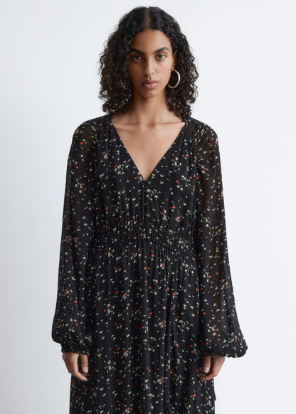 Long-Sleeve Frilled Maxi Dress
