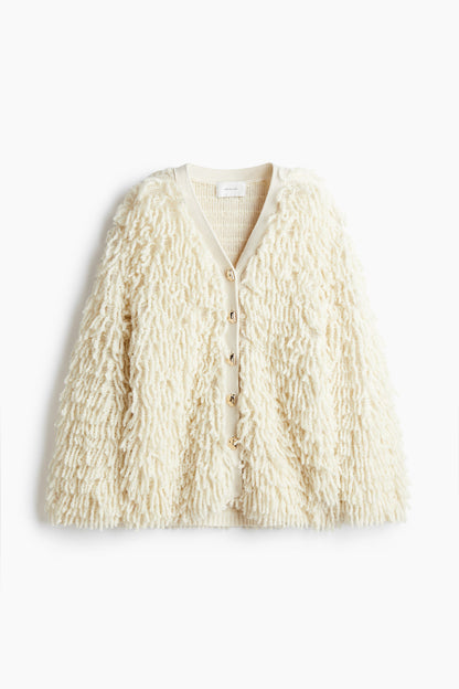 Fringed wool-blend cardigan