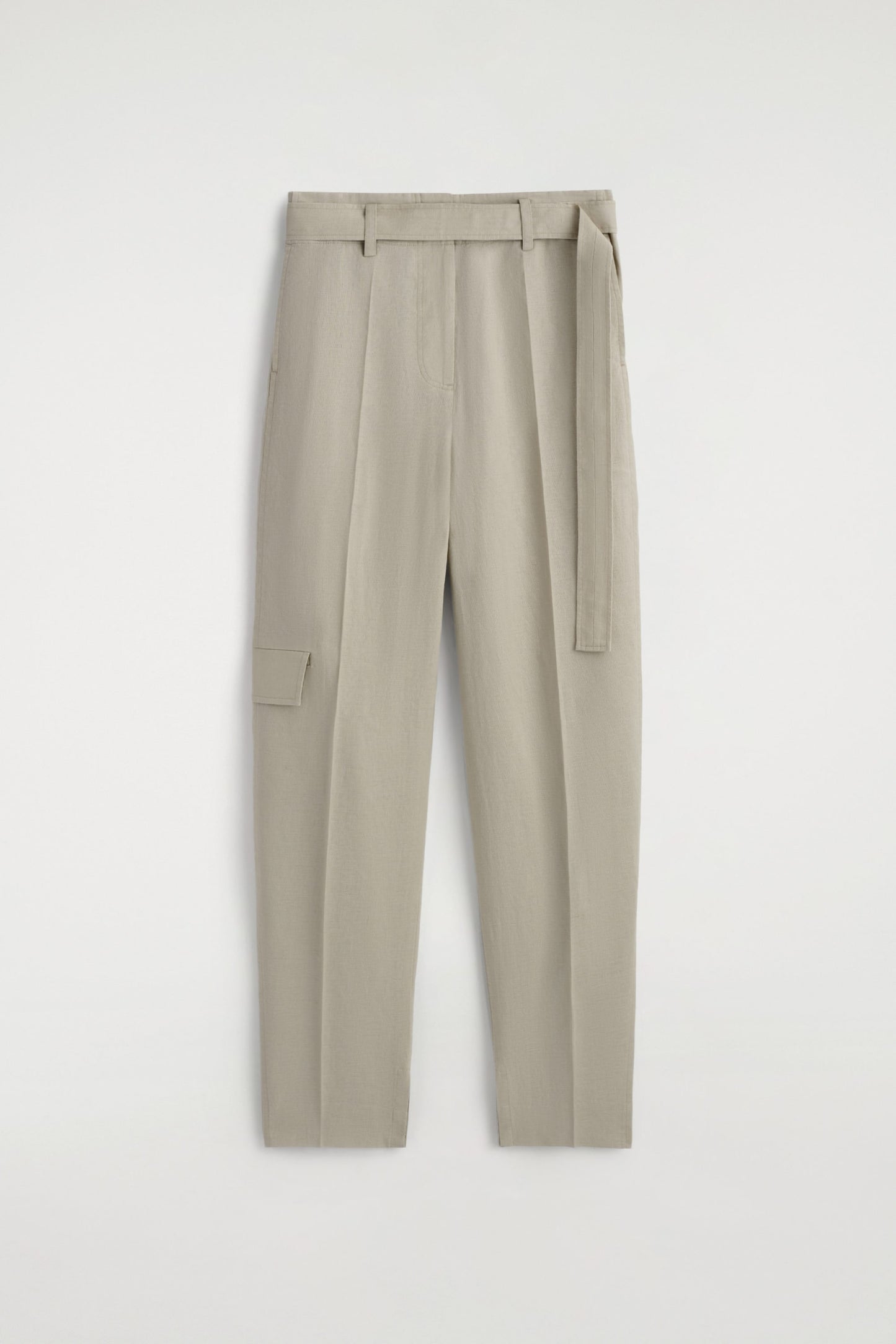 Belted Linen Barrel-Leg Trousers