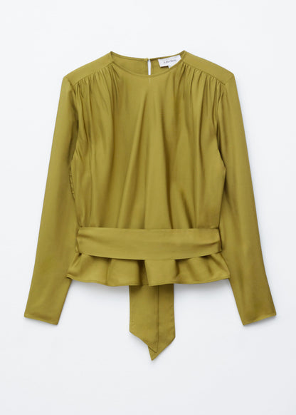 Gathered Tie-Belt Blouse