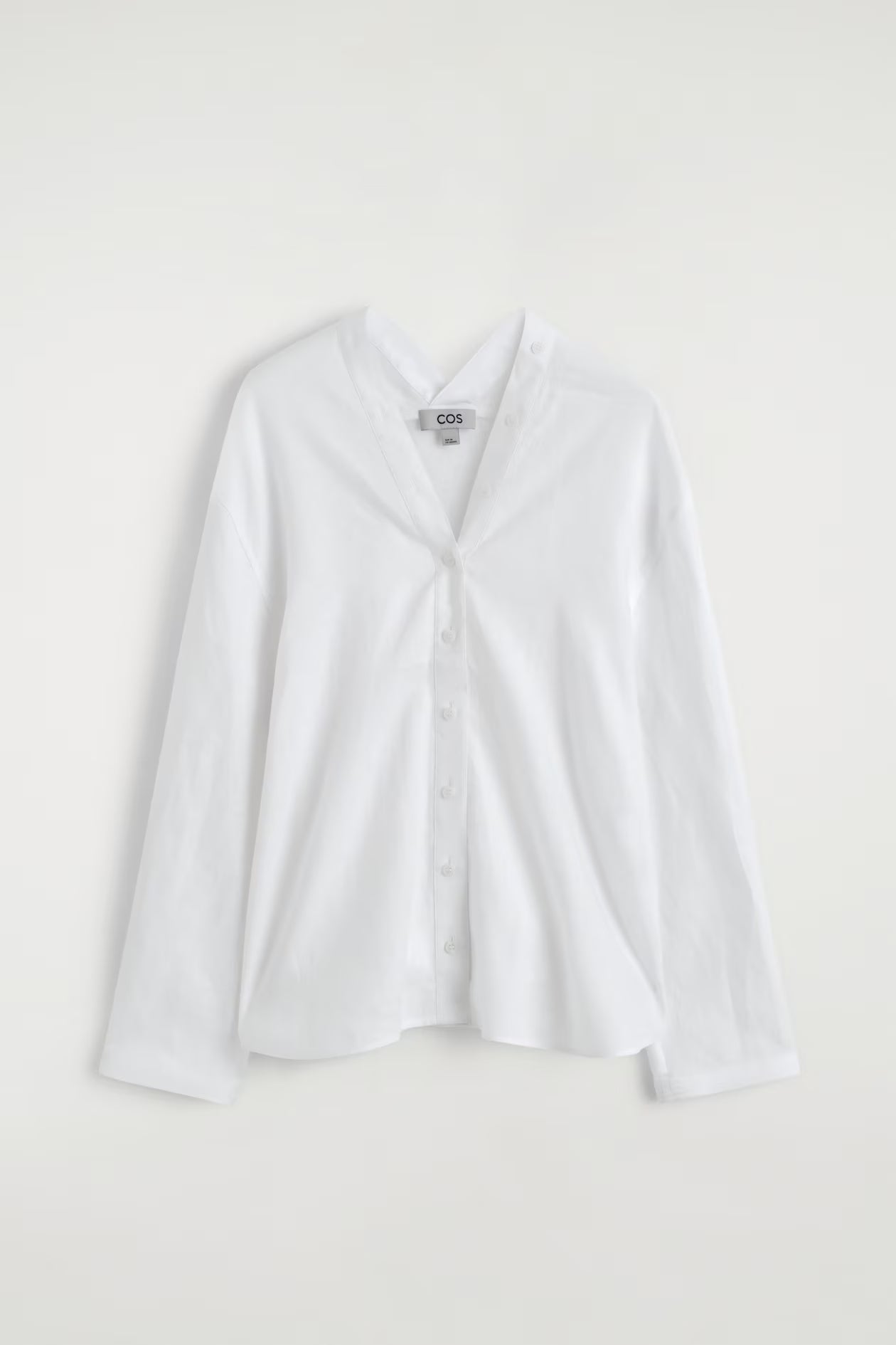 Button-Detail Linen V-Neck Shirt