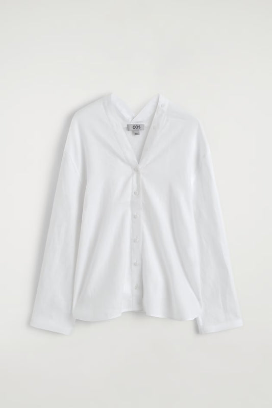 Button-Detail Linen V-Neck Shirt