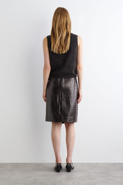 Croc-Effect Leather Wrap Skirt