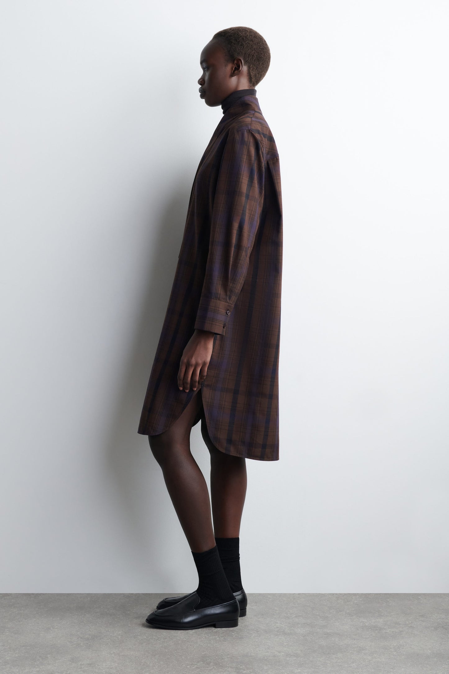 Checked Wool-Blend Shirt Dress