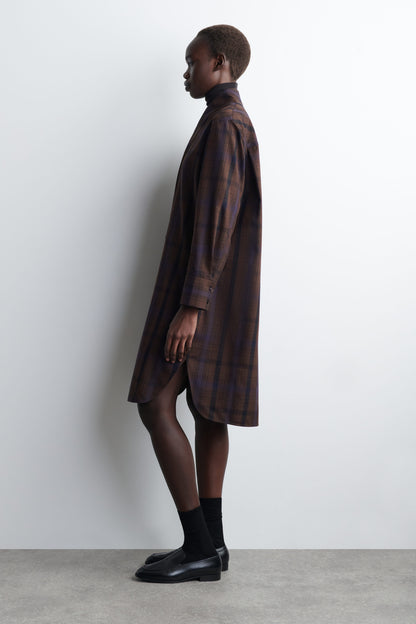 Checked Wool-Blend Shirt Dress