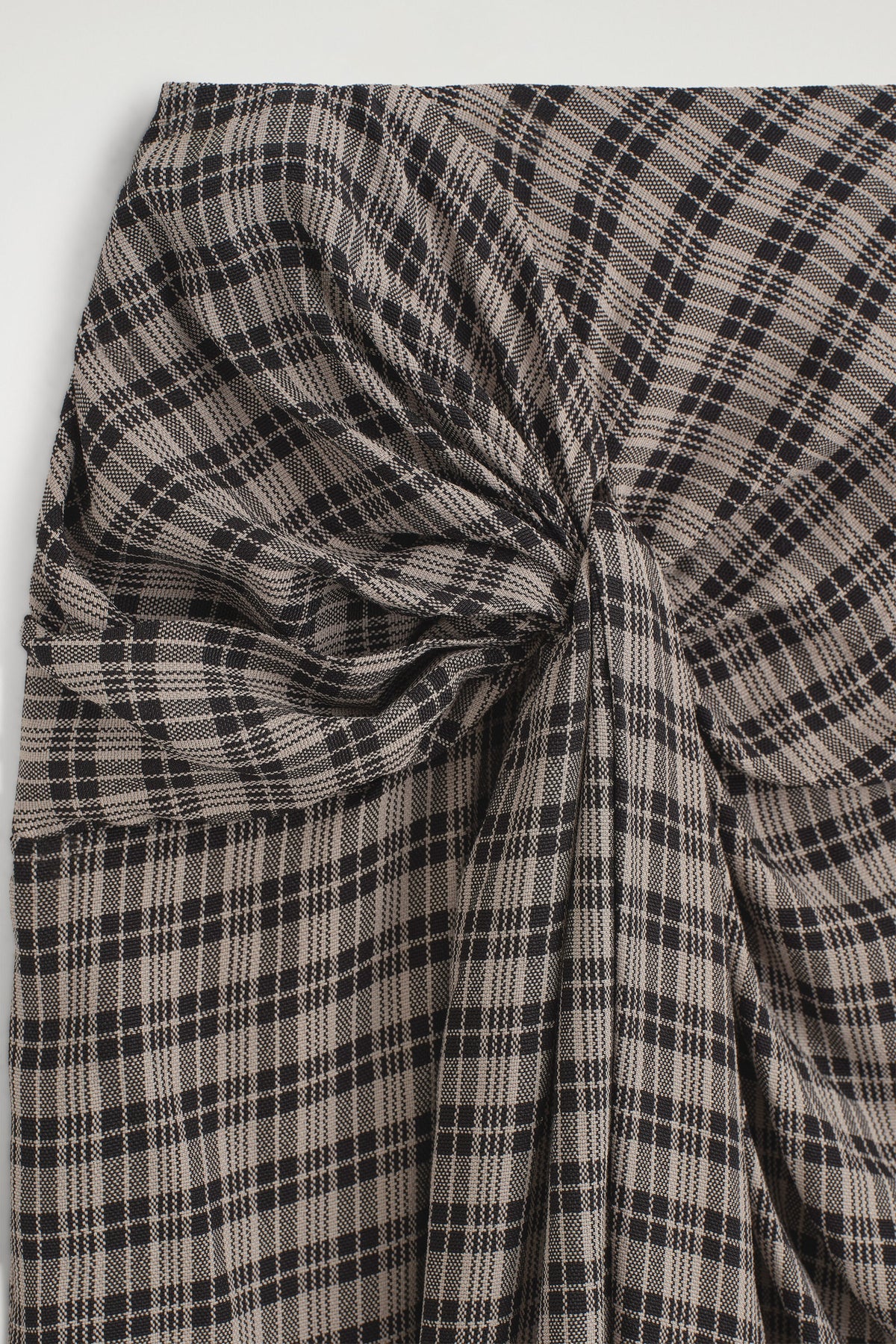 Draped Checked Midi Skirt