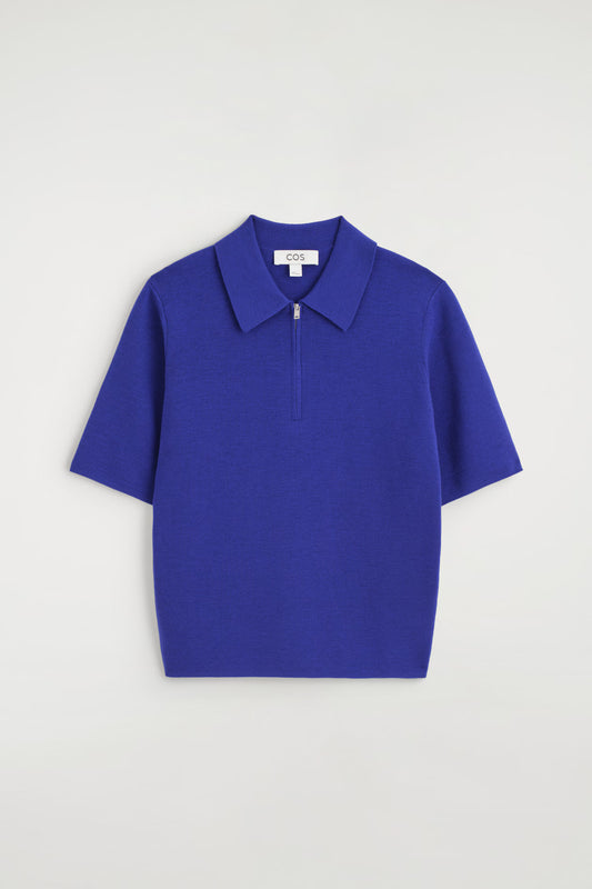 Merino Wool Zip-Up Polo Shirt