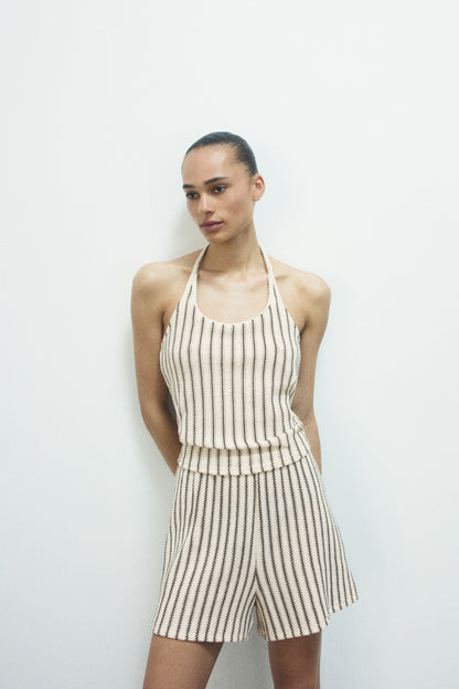 Women's Cream/Striped Pointelle-knit halterneck top | H&M GB