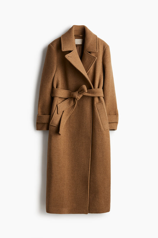 Wool-blend tie-belt coat