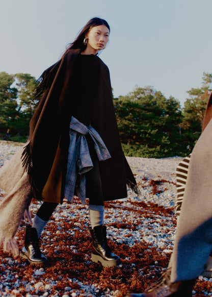 Fringed Shawl Wool Coat