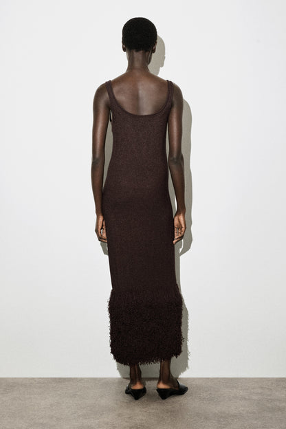Fringed-Hem Knitted Column Dress