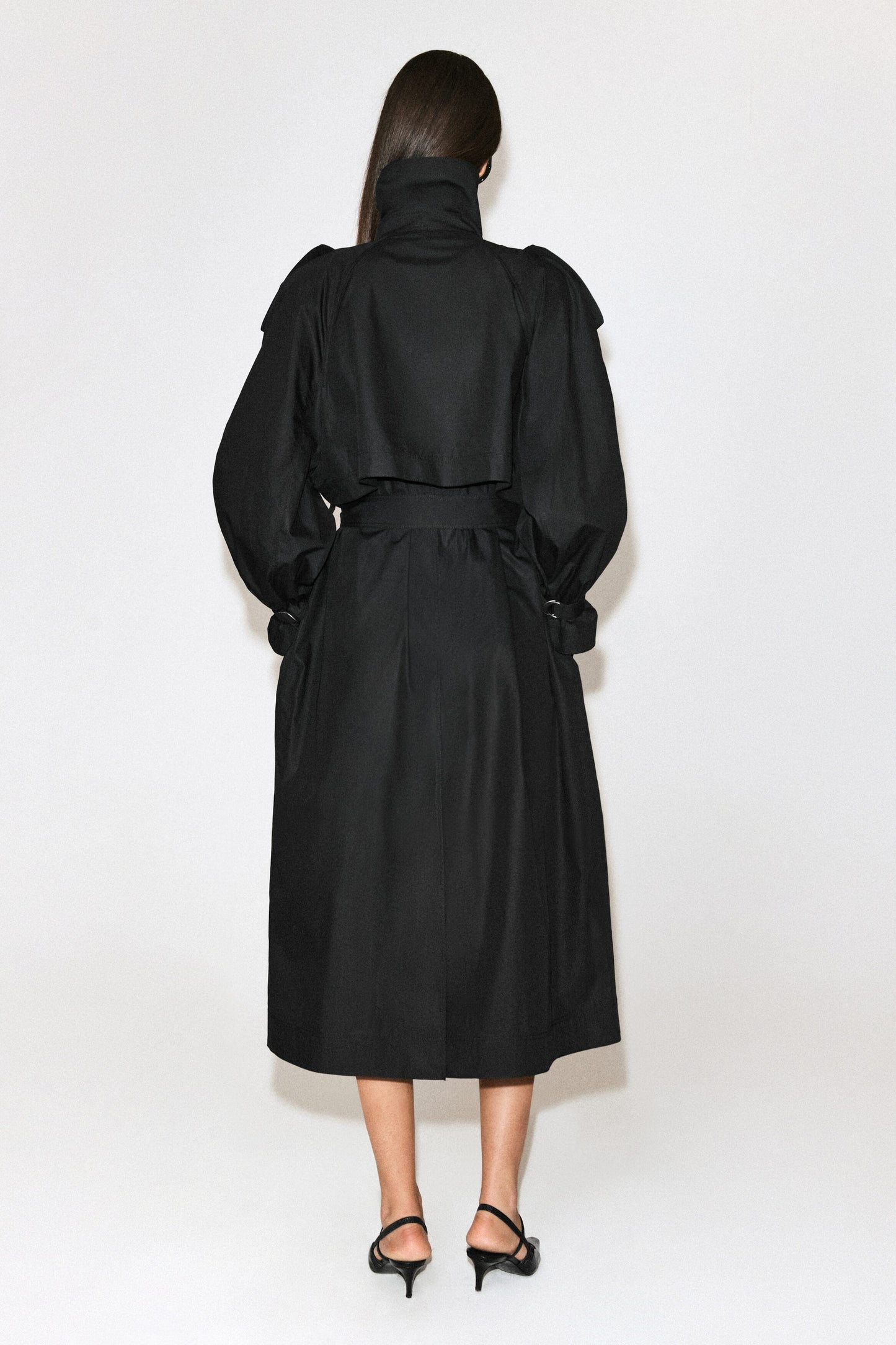 Funnel-Neck Cotton Trench Coat