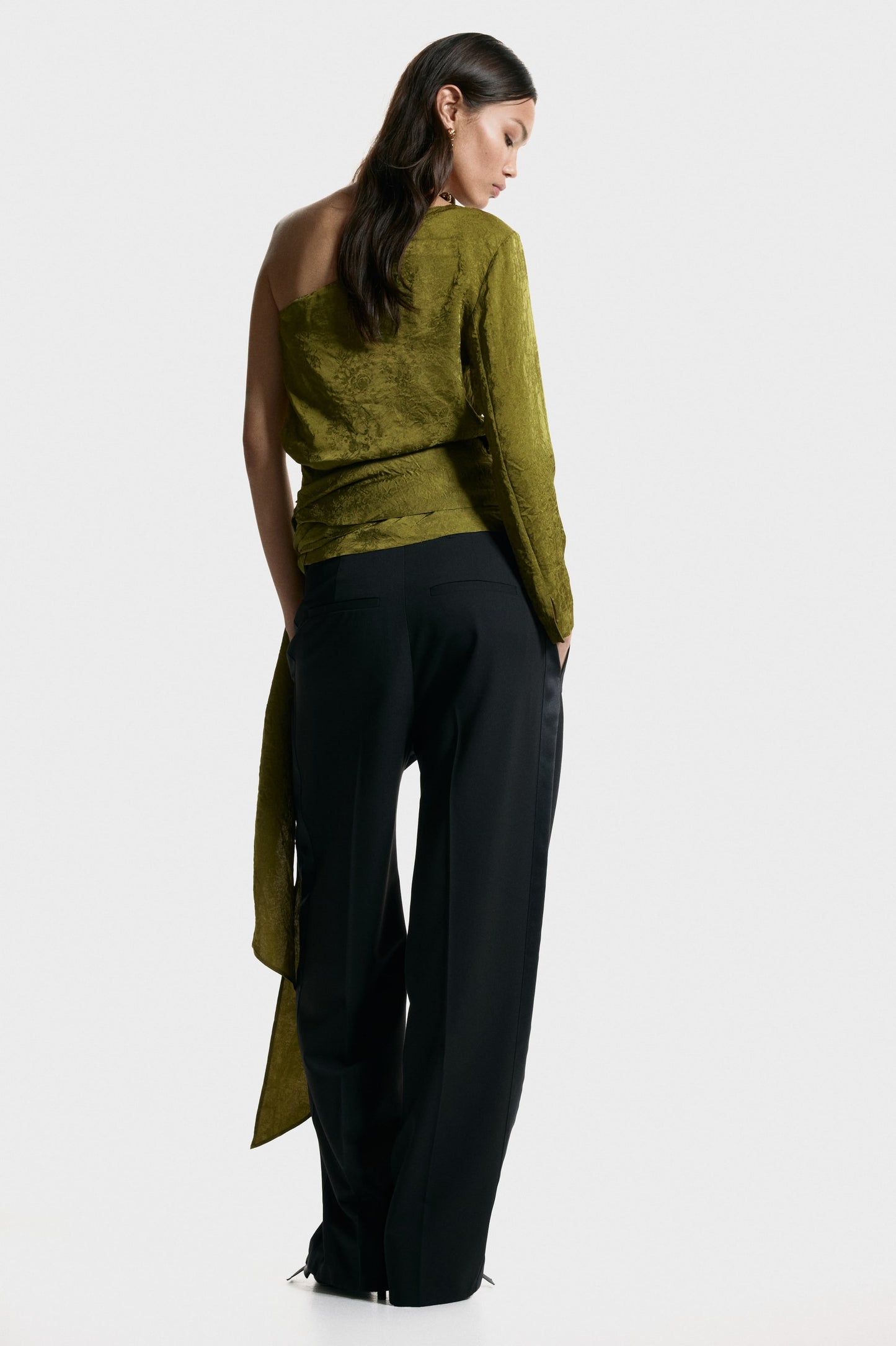 Jacquard-weave one-shoulder blouse