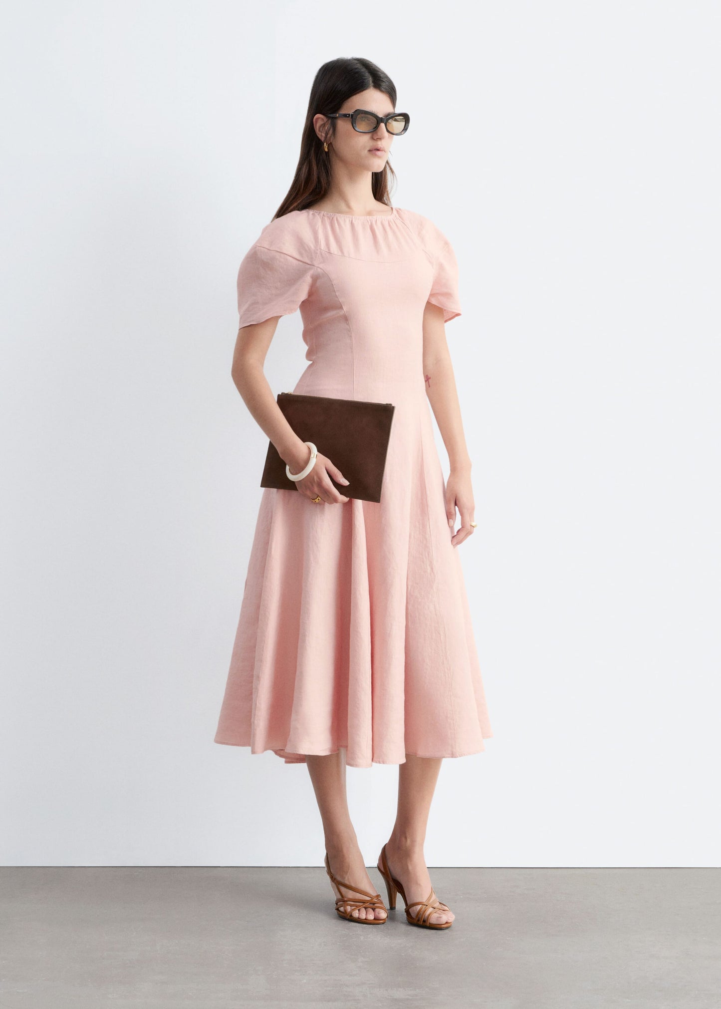 Flared Linen Midi Dress
