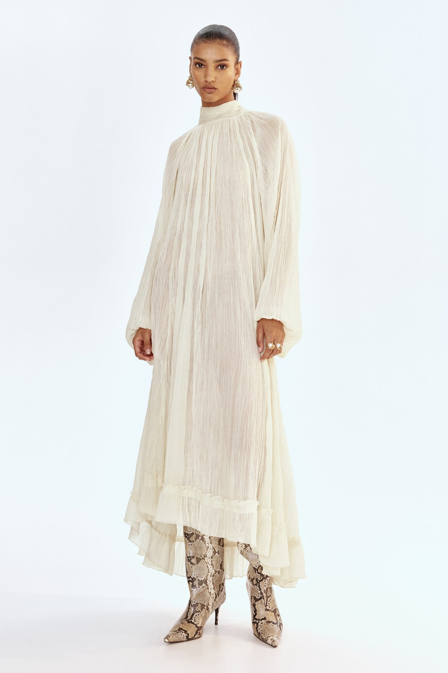 Bow-collar maxi dress