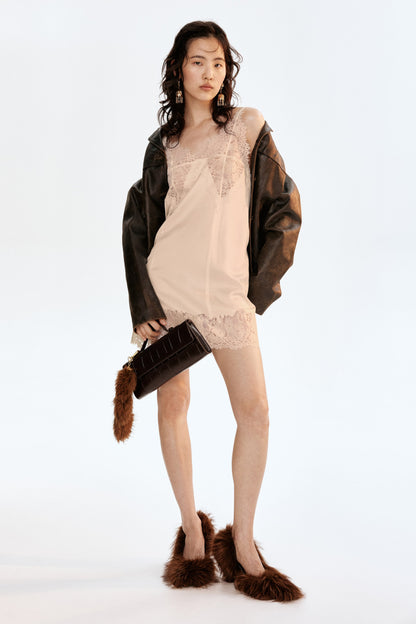 Lace-trimmed satin dress
