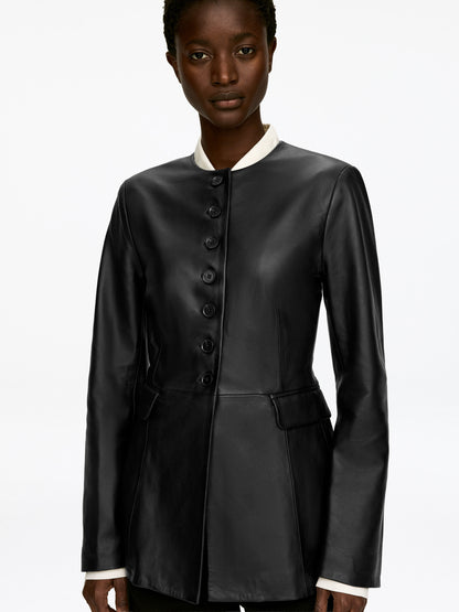 Collarless Leather Blazer