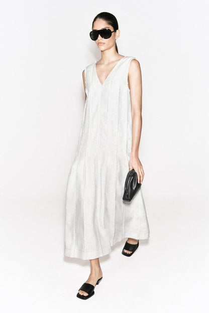 Sculpted Pleated Linen Midi Dress