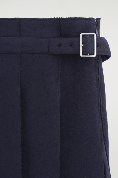 Belted Pleated Wool-Blend Skirt