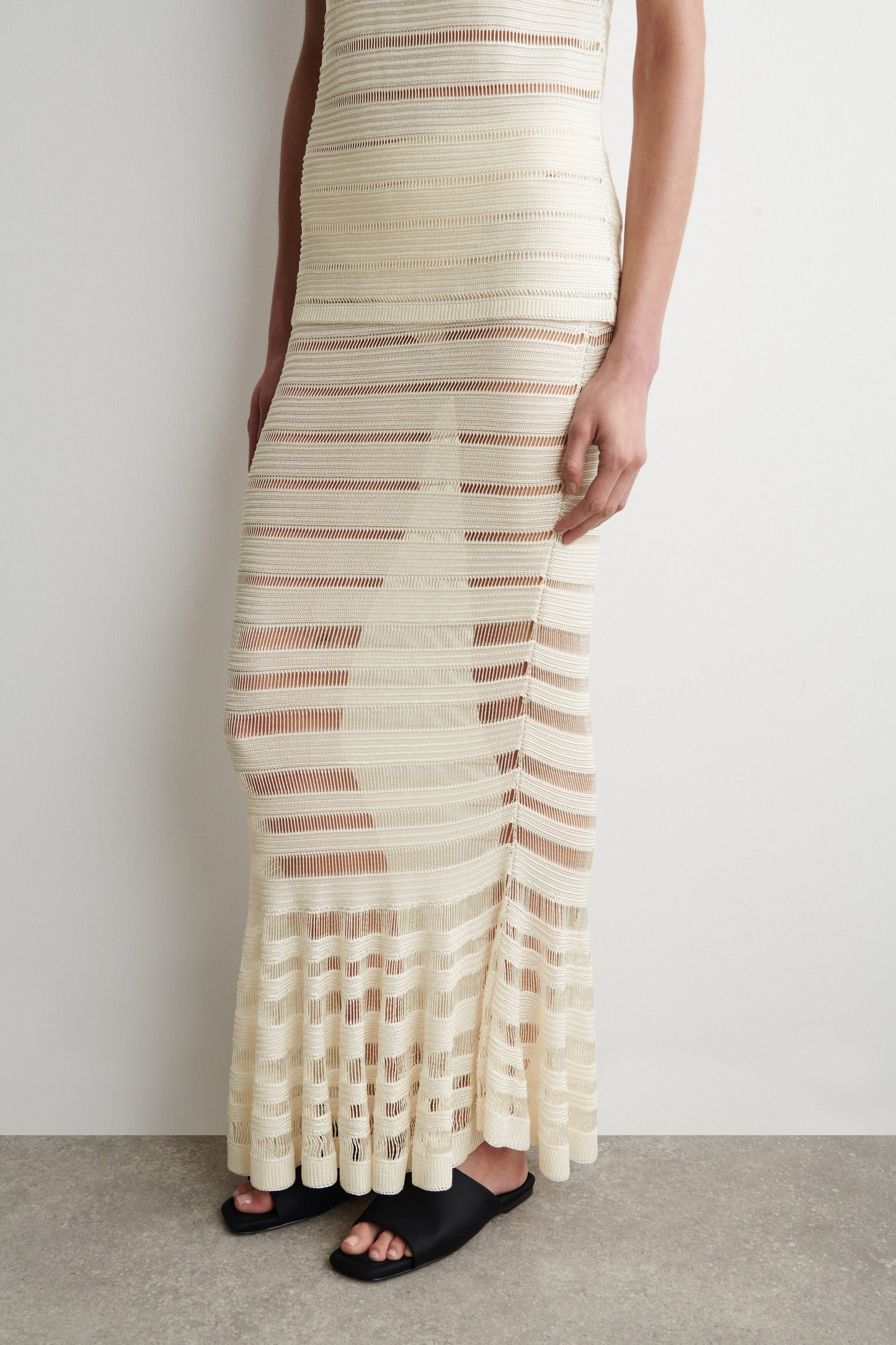 Ladder-Stitch Knitted Midi Skirt