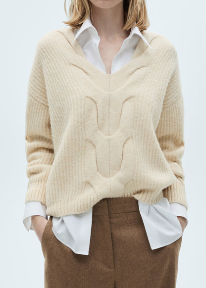 V-neck braided sweater