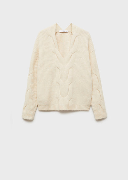 V-neck braided sweater