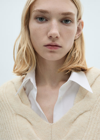 V-neck braided sweater