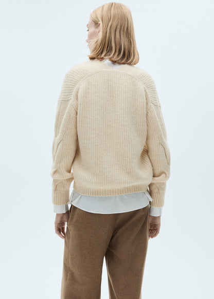 V-neck braided sweater