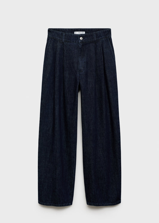 Rinse-wash wideleg jeans with pleats