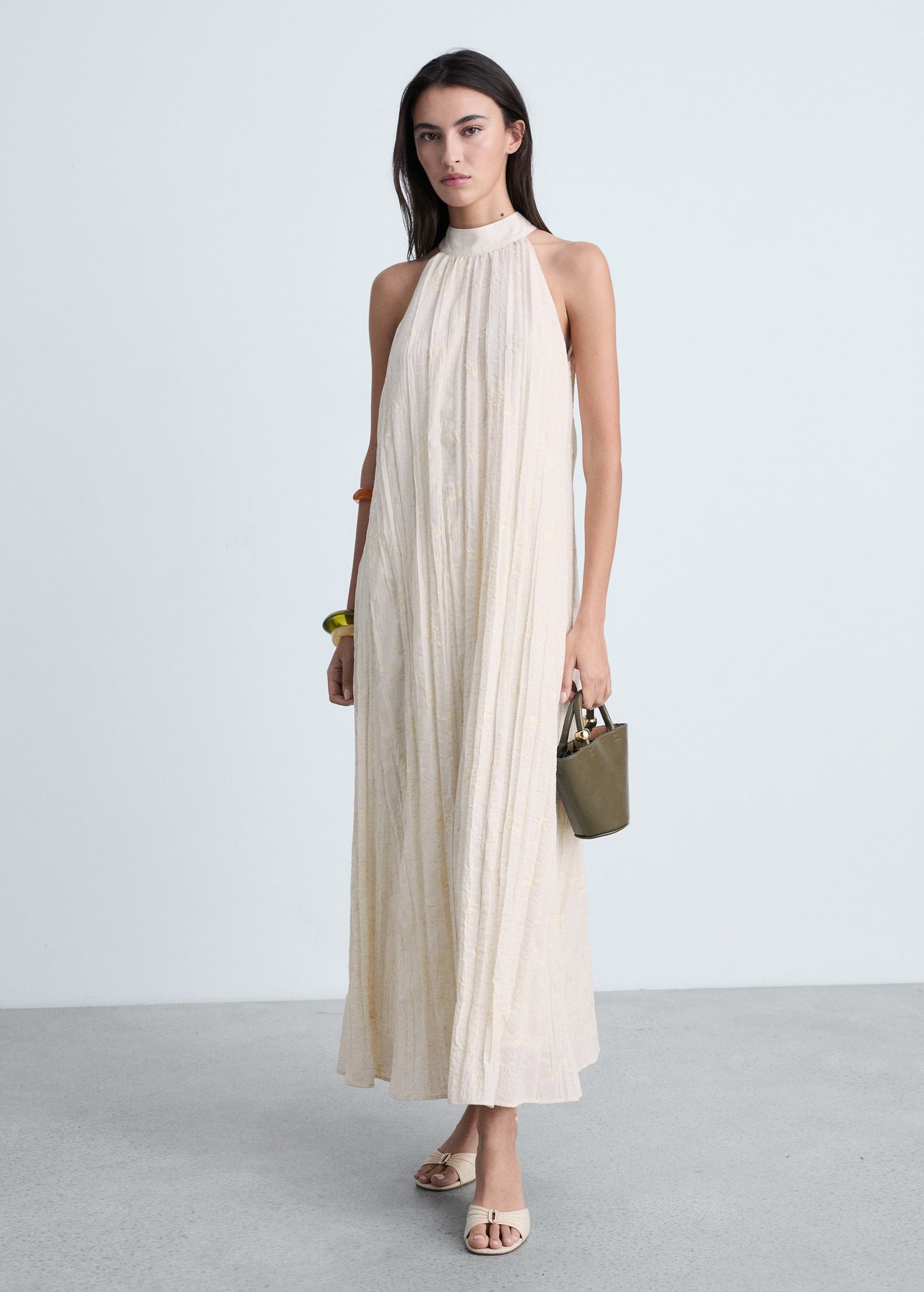 Embroidered linen-blend dress