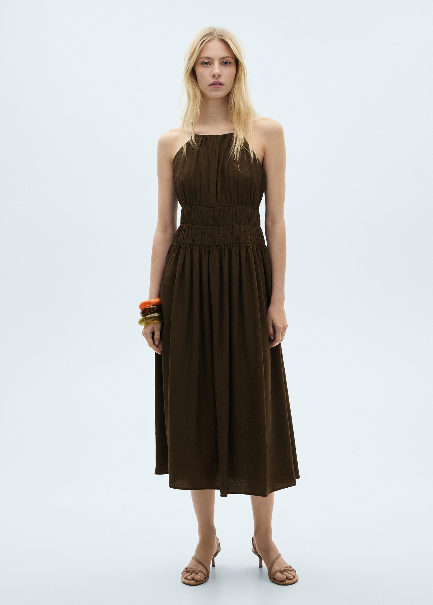 Midi-dress with gathered waist