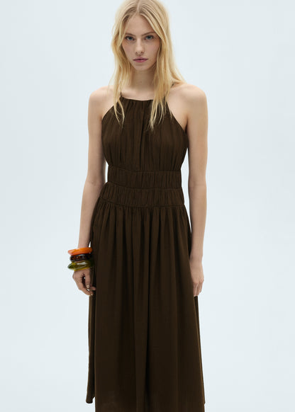 Midi-dress with gathered waist