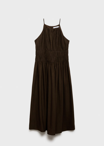 Midi-dress with gathered waist