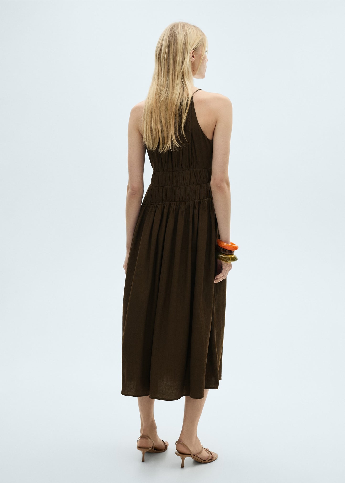 Midi-dress with gathered waist