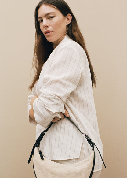 Mini oval linen-blend shoulder bag