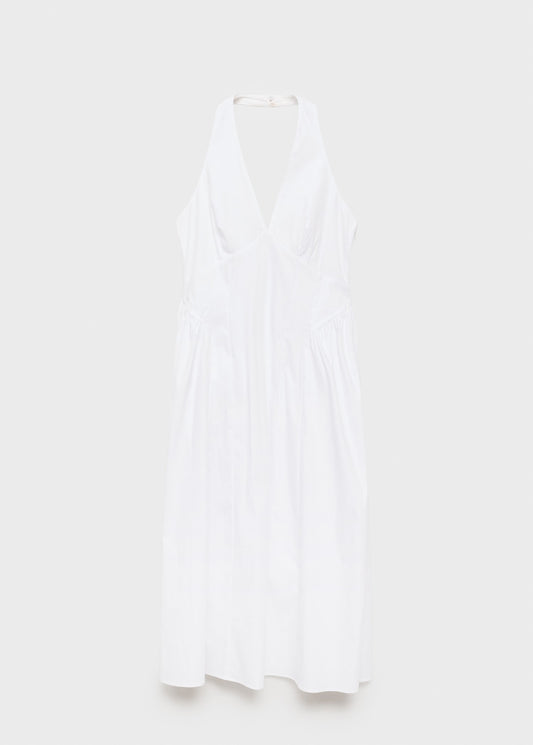 Halter neck cotton midi-dress