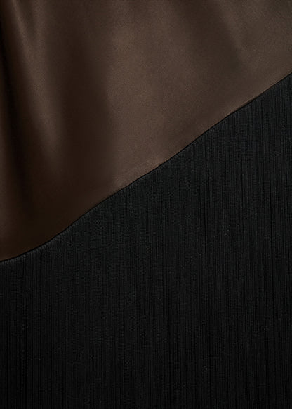 Asymmetrical satin dress with fringes