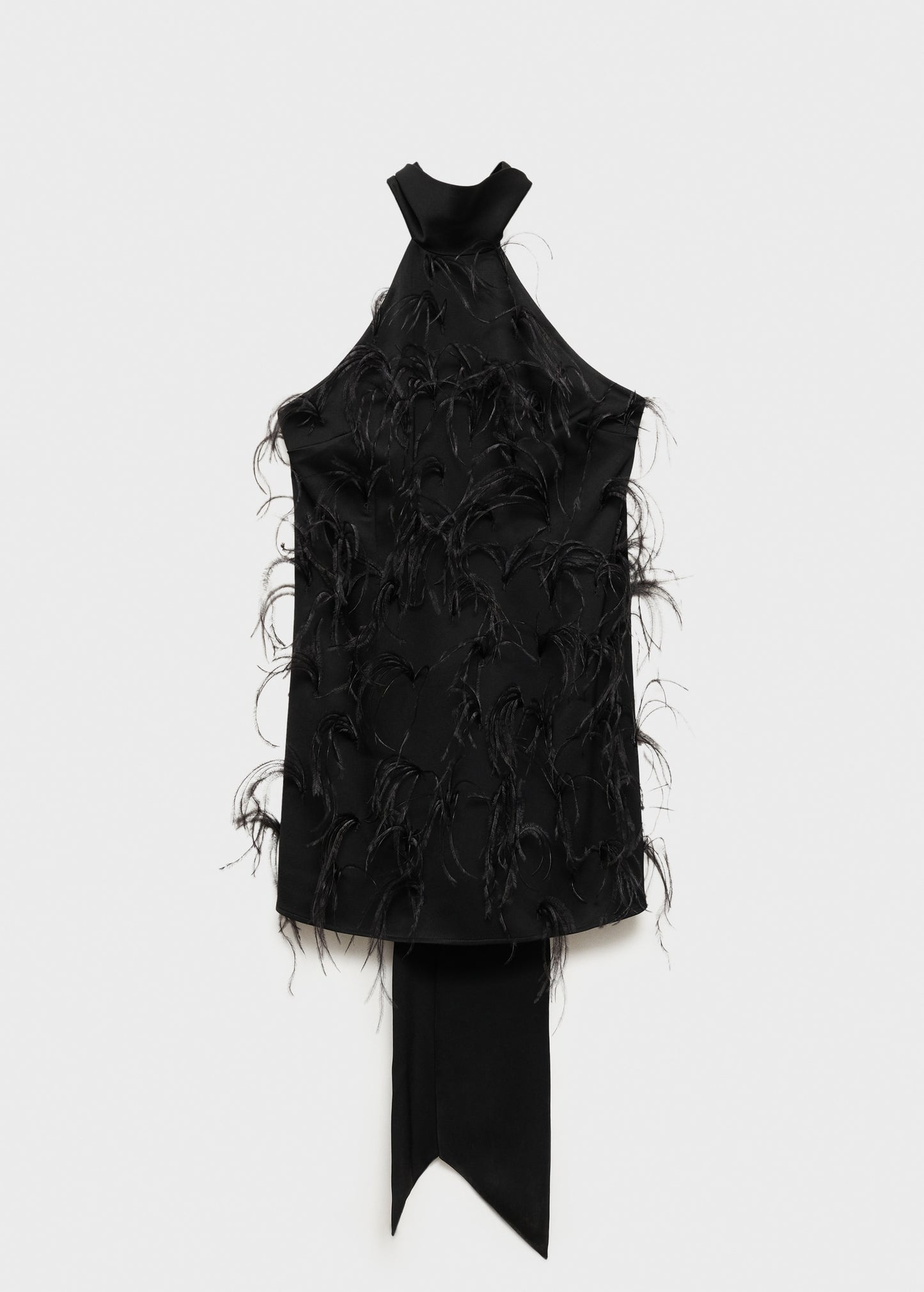 Halter dress with feather decoration