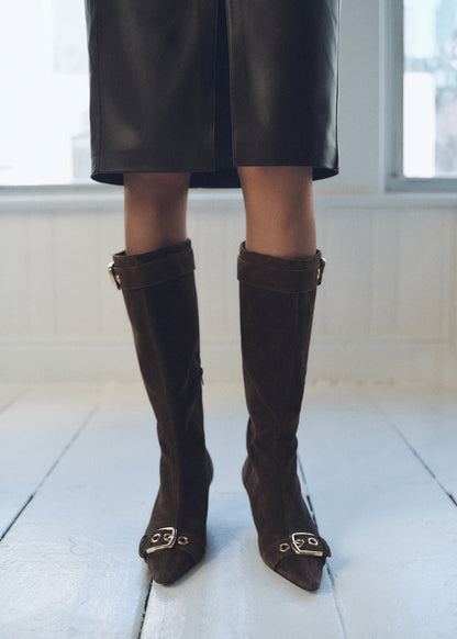 Suede leather boot with buckle detail