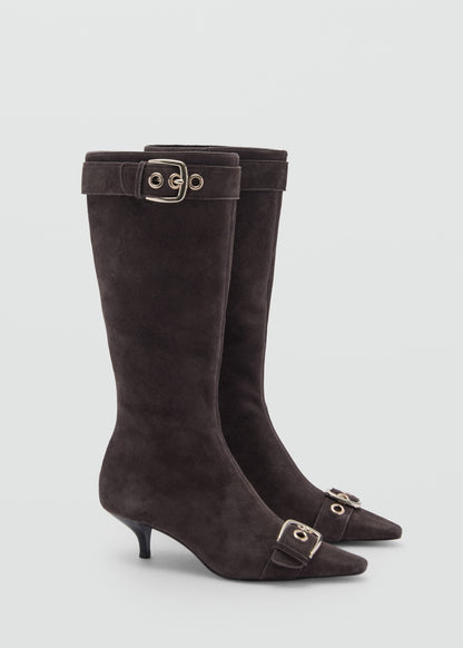 Suede leather boot with buckle detail