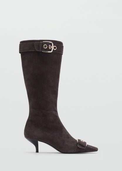 Suede leather boot with buckle detail