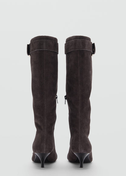 Suede leather boot with buckle detail