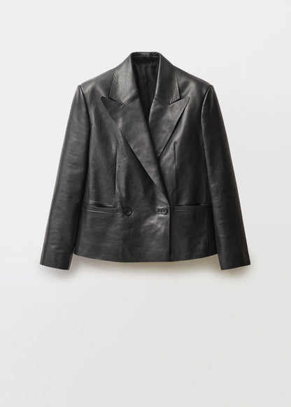 Double-breasted leather blazer