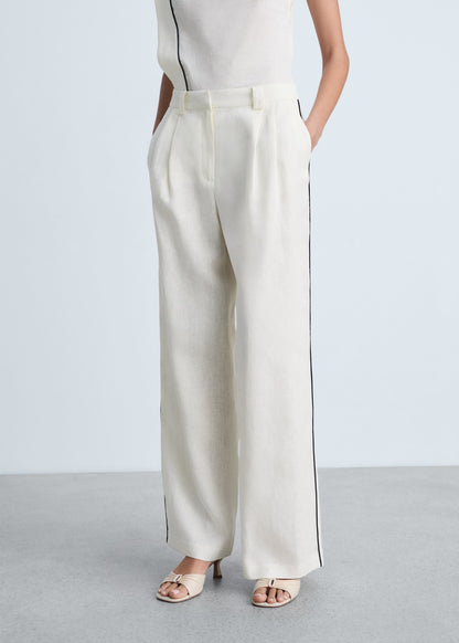 Contrast stripe linen trousers