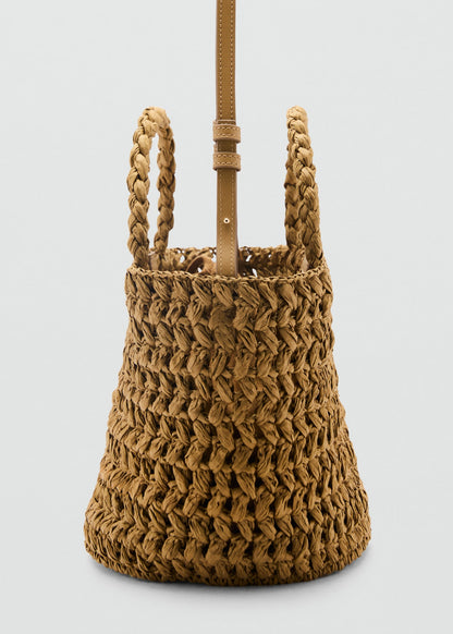 Natural-fibre double-handle bucket bag
