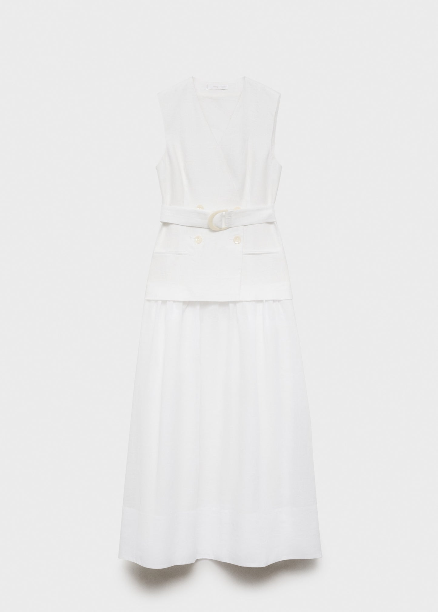 Combined woven dress with belt