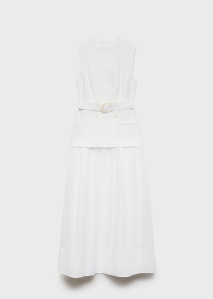Combined woven dress with belt